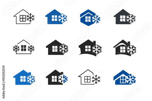 Winterizing your home for cold weather. Icon set. Set Logo of Winterizing your home for cold weather: sealed windows. harmonious logo variations of the same