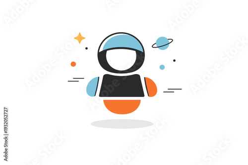 NFT art. Abstract avatar or character built from simple shapes, floating calmly in space. Sense of digital identity and individuality without visual noise.