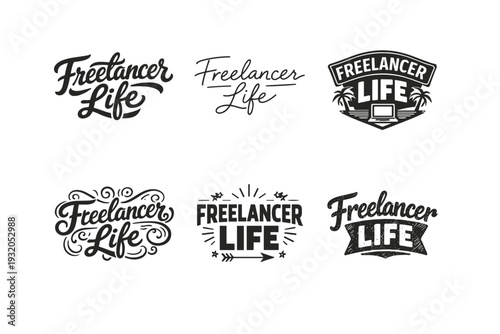 Freelancer Life. Set lettering. harmonious lettering variations of the same emblematic concept, each with different artistic interpretation (Bold
