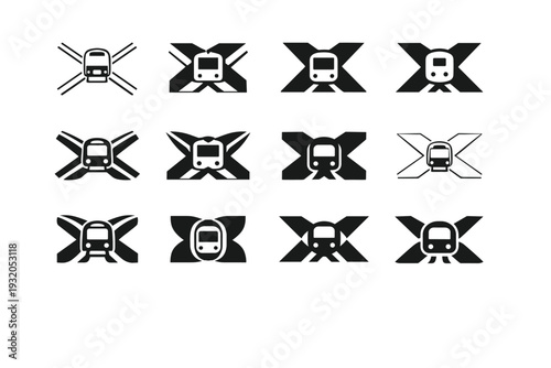transportation hubs. Icon set. Set Logo of transportation hubs: subway interchange. harmonious logo variations of the same emblematic concept, each with