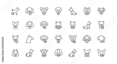 minimalist dog and cat line icons collection for pet care branding veterinary services animal shelters ui and app design