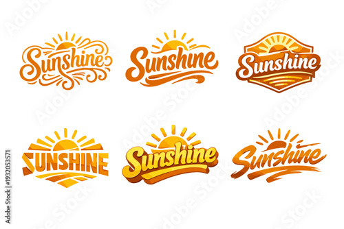 Choose Sunshine. Set lettering. harmonious lettering variations of the same emblematic concept, each with different artistic interpretation (Whimsical curly
