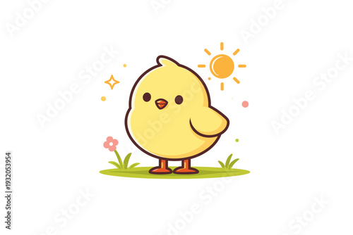 Spring Chick minimal icon concept focused on simplicity with a single chick silhouette and small sun accent, conveying clarity and seasonal optimism. A clean
