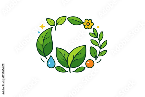 Greenery elements forming a clean circular composition of leaves, evoking eco-conscious design, sustainability, and a sense of natural completeness. Minimalist