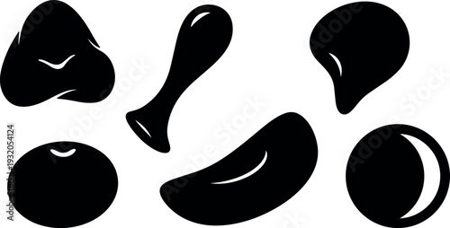 Flat design close up assorted bean and seed silhouettes top view bold vector icon set isolated minimalist graphic on white