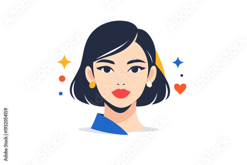 Modern female portrait illustrated as a stylized face with smooth features and balanced proportions, expressing elegance clarity and contemporary editorial