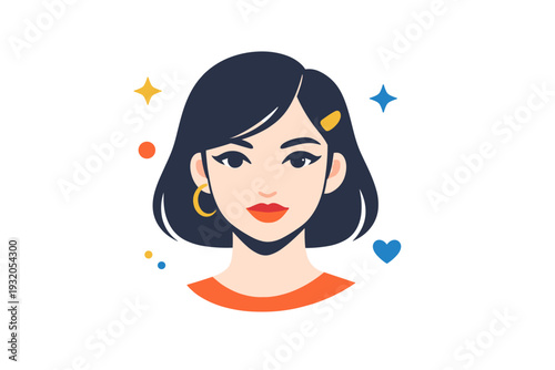 Modern female portrait illustrated as a stylized face with smooth features and balanced proportions, expressing elegance clarity and contemporary editorial