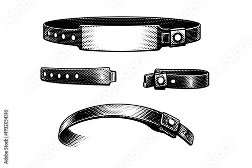 Broken hospital bracelet ? disposable medical wristband shown intact, snapped open, and bent side profile views emphasizing plastic texture and closure