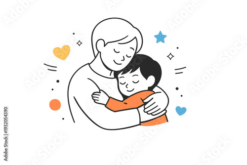 Parenting love moment. A warm editorial scene showing a parent gently hugging a child, expressing care, trust, and emotional connection. The mood is calm and
