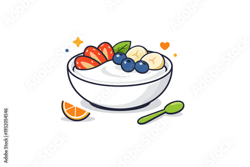 Healthy breakfast bowls highlighting freshness and simplicity with a minimal bowl of yogurt and fruit slices, communicating clarity and clean eating habits. A