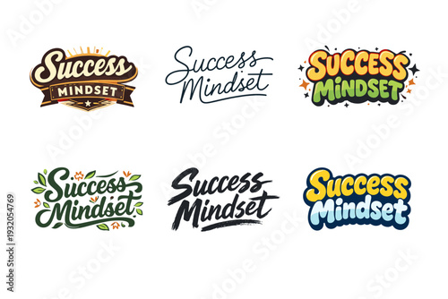 Success Mindset. Set lettering. harmonious lettering variations of the same emblematic concept, each with different artistic interpretation (Retro vintage