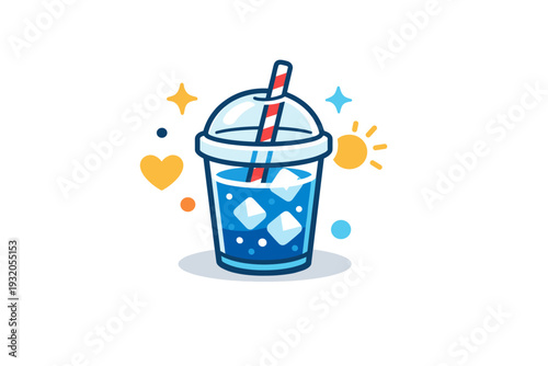 Cold drinks cafe moment shown as an iced beverage with a straw and subtle sparkle accents, suggesting casual breaks, comfort and everyday pleasure. Minimalist
