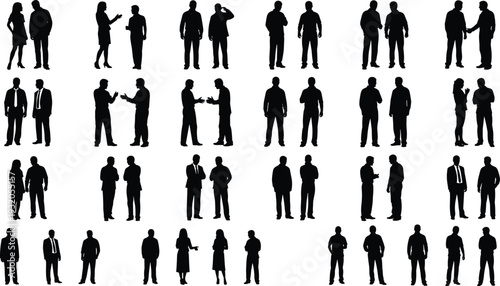 Black silhouette vector illustration of people interacting, business communication, social body language