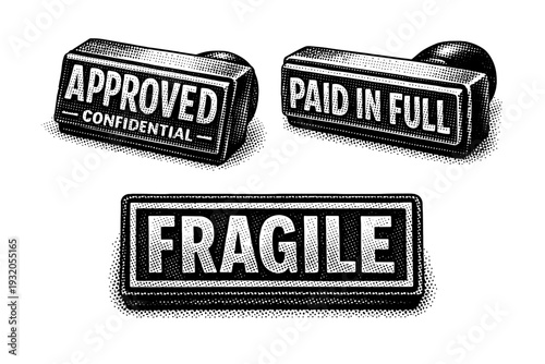 Rubber stamp bottom imprint surface. A realistic rubber stamp focusing on the bottom imprint surface is presented as a single object shown in three views