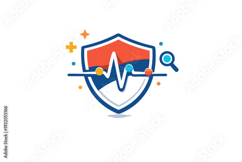 Medical diagnostics representing early detection through a shield icon combined with a heartbeat line and small data points, suggesting prevention, monitoring,