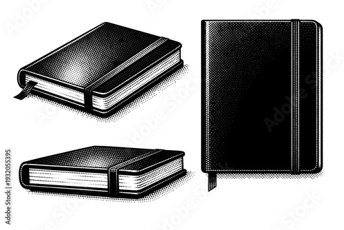 Paper planner closed notebook. A realistic paper planner in a closed notebook form with visible spine and cover thickness is shown as a single object presented