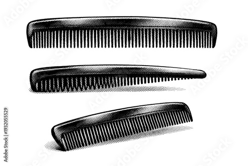 Vintage comb A vintage-style hair comb represented as one object, displayed in top, side, and angled views emphasizing aged surface and traditional tooth
