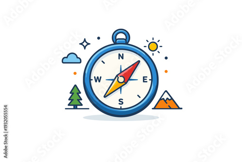 Outdoor adventure lifestyle visualized by a compass centered with subtle direction marks, expressing orientation, choice and the spirit of discovery. A compact