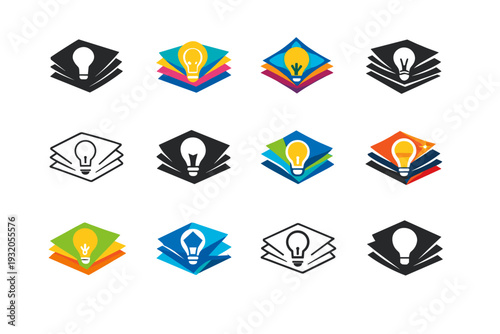 Content idea sticky notes. Icon set. Set Logo of content idea sticky notes: stack of sticky notes. harmonious logo variations of the same emblematic concept,
