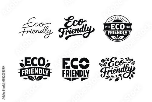 Eco Friendly. Set lettering. harmonious lettering variations of the same emblematic concept, each with different artistic interpretation (Modern minimal