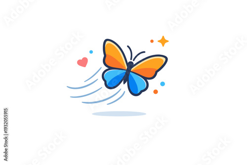 Butterflies symbolizing transformation through a single butterfly emerging with gentle motion lines and small abstract shapes, expressing personal growth and