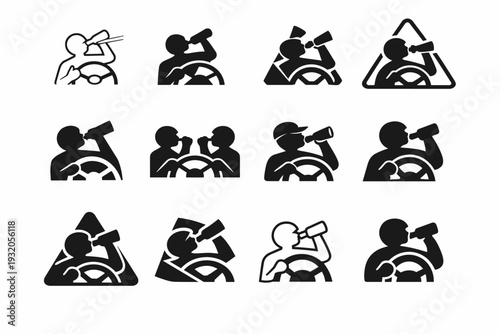 drunk driver silhouette. Icon set. Set Logo of drunk driver silhouette: warning driver figure in car. harmonious logo variations of the same emblematic