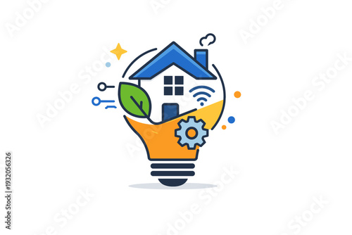 Smart living mindset symbolized by a lightbulb combined with home elements and subtle tech cues, conveying clarity, innovation and mindful use of modern