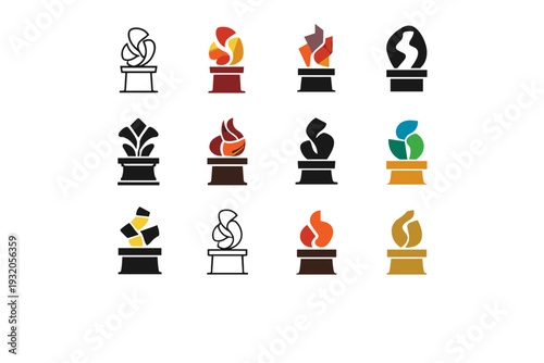 Art festivals and exhibitions. Icon set. Set Logo of Art festivals and exhibitions: abstract sculpture display. harmonious logo variations of the