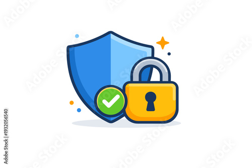 Digital security focused on protecting personal data through simple visual symbols of safety and control, with a shield and lock forming a calm and trustworthy