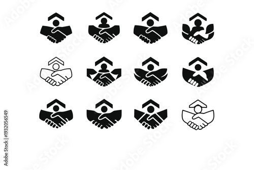 Business leadership training. Icon set. Set Logo of leadership: handshake icon. harmonious logo variations of the same emblematic concept, each with different