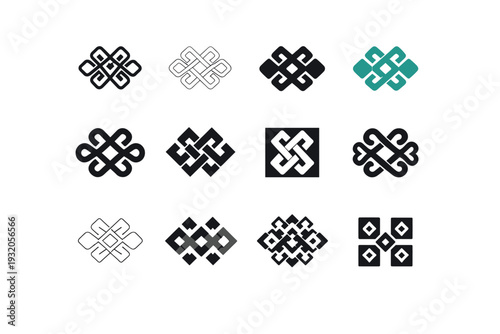 Patterned textiles. Icon set. Set Logo of Patterned textiles: repeating tile pattern. harmonious logo variations of the same emblematic concept, each with