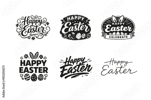 Easter Mood. Set lettering. harmonious lettering variations of the same emblematic concept, each with different artistic interpretation (Whimsical curly type
