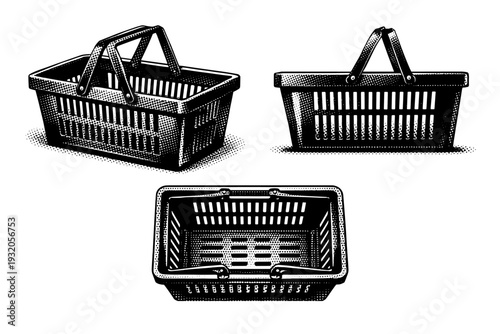 Shopping Basket ? minimal blank basket. A shopping basket with clean surfaces and no branding, focusing on accurate geometry and structure, shown as one