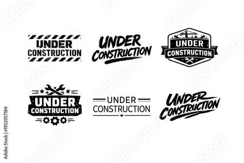 Under Construction. Set lettering. harmonious lettering variations of the same emblematic concept, each with different artistic interpretation
