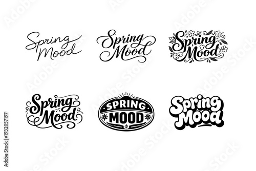 Spring Mood. Set lettering. harmonious lettering variations of the same emblematic concept, each with different artistic interpretation (Modern minimal