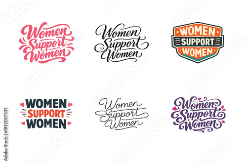 Women Support Women. Set lettering. harmonious lettering variations of the same emblematic concept, each with different artistic interpretation (Bold