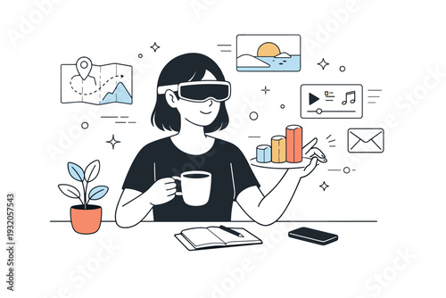 Blending real and virtual worlds. A modern editorial moment where physical objects merge with digital overlays, suggesting augmented perception. The atmosphere