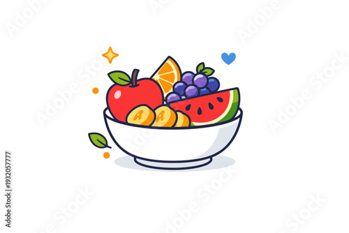 Fresh fruits daily choice shown as a small bowl with mixed fruit shapes arranged neatly, expressing balance, variety and mindful eating habits. A friendly