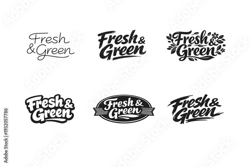 Fresh and Green. Set lettering. harmonious lettering variations of the same emblematic concept, each with different artistic interpretation (Modern minimal