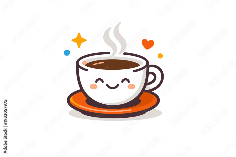 Fototapeta premium Micro joys captured through a small smiling cup of coffee with gentle steam and tiny sparkles, expressing quiet pleasure and comfort found in everyday moments.