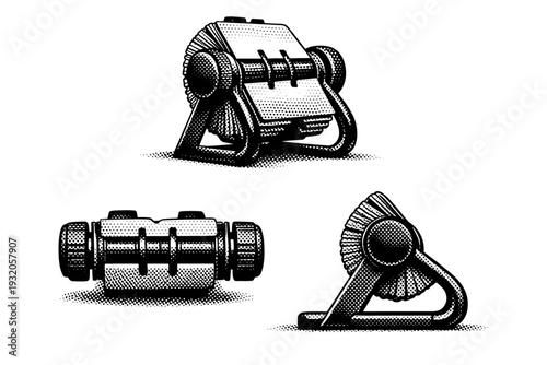 Rolodex side profile unit. A realistic Rolodex is depicted as one object shown in three different views focusing on side profile depth, axle structure, and