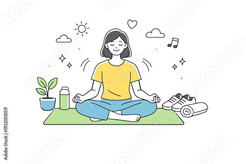 Wellness exercise. A friendly scene of a person enjoying light physical activity without strain, calm posture and positive mood. The composition suggests