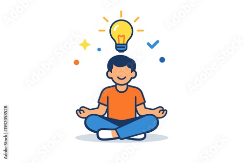 Psychological safety illustrated through a relaxed seated figure with a glowing light bulb above the head and small spark elements. The image