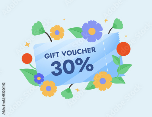 Vector spring sale banner with colorful spring and summer flowers vector, and clouds. Seasonal discount poster, promo