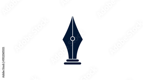 A dark blue fountain pen nib silhouette against a white background. Simple and clean