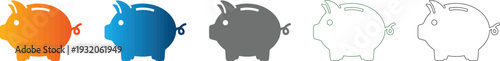Piggy Bank Icon Set for Financial Savings Investment Money Management Flat Vector Illustration