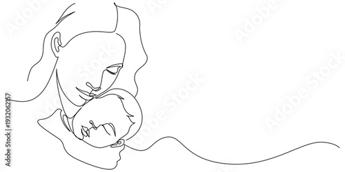 Mother and baby line art vector illustration, mothers day celebration illustration