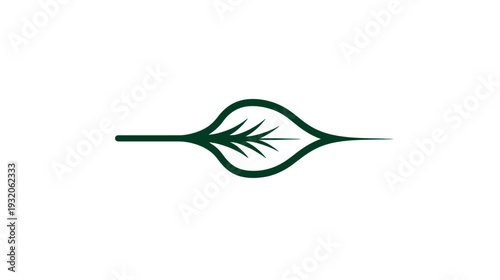 A dark green, stylized leaf design, symmetrical, centered on white. Inside is detail