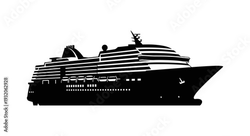 Black silhouette of a large cruise ship sailing on calm waters