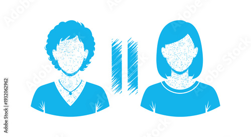 Two blue silhouettes of women with different hairstyles facing each other